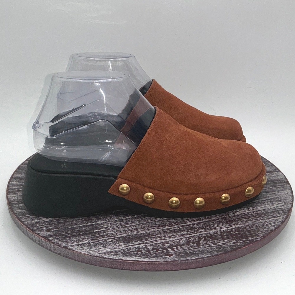 Aerosoles Clogs Womens 7 Suede Leather Faye Studded Mule Slip On Brown Shoes‎